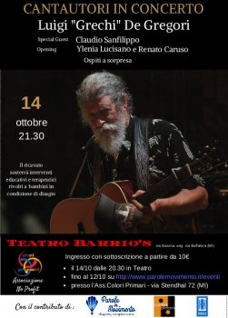 Cantautori In Concerto: Luigi Grechi De Gregori A Favore Di Colori Primari Onlus